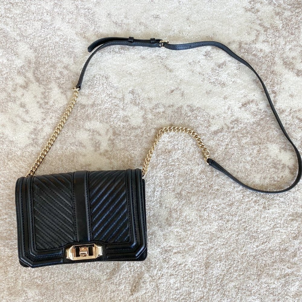 Chevron Quilted Small Love Crossbody in Black